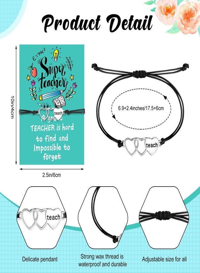 Highergo 12 Pcs Teacher Bracelets Bulk Teacher Appreciation Gifts for Women Men Blessing Card Adjustable Bracelets Teaching Wish Bangles for Thank You Appreciation Idea Gifts Graduation Birthday - Image 2